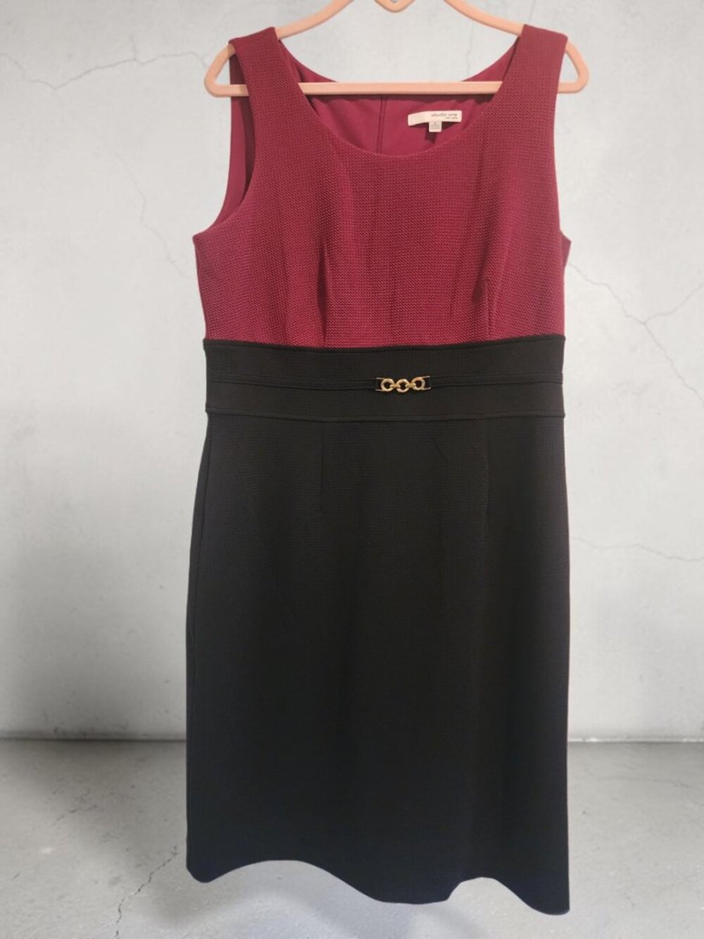 Studio One New York Colorblock Sheath Dress Maroon Wine & Black Sz 12